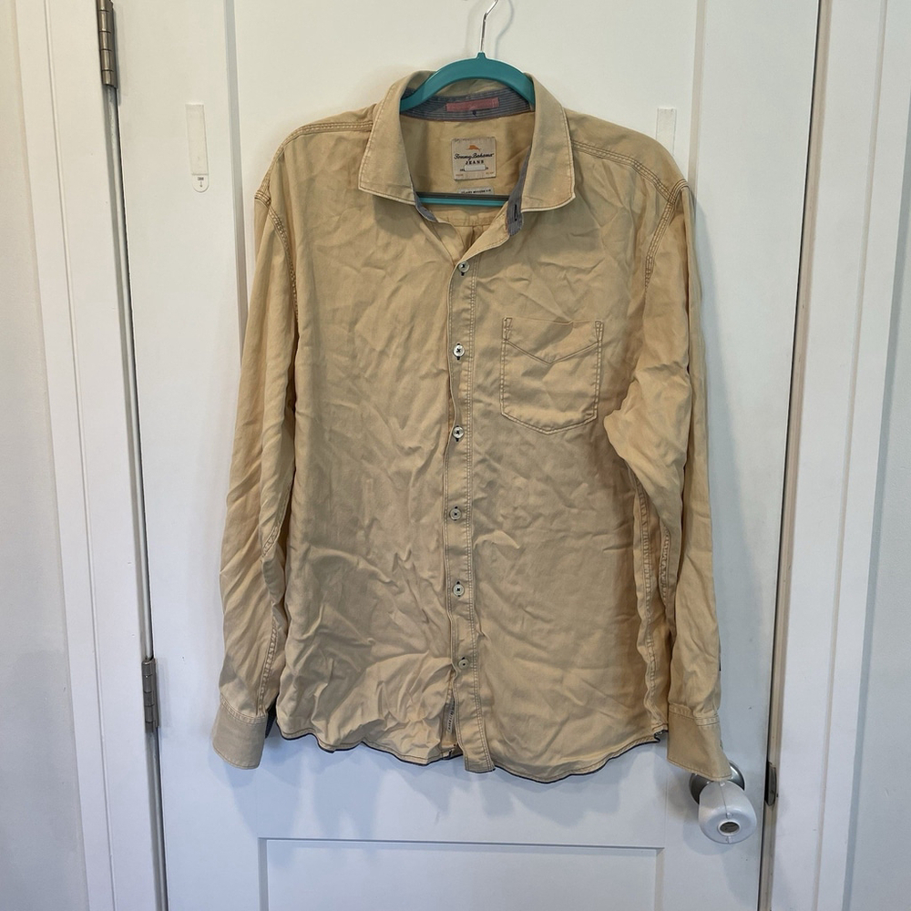 Tommy Bahama Jeans Island Crafted Button Up Shirt Mens Likey Size XL Beige/ Tan